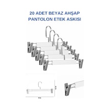 Pantolon Etek Askısı Ahşap Lamine Beyaz A Kalite Mandallı Askı 20 Adet Diğer