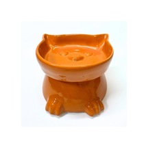 Pawstar Ayaklı Kedi Kafa Figürlü Seramik Mama Kabı 300 Ml - Turuncu