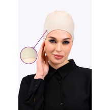 Kaymayan Krem Bone Silikonlu Kaymaz Dikişsiz Kadın Tesettür Bağlamalı Açık Vizon - Bej Krem