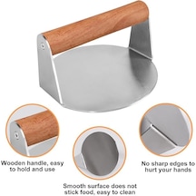 Yuvarlak Smash Burger Presi,16 Cm ,3 Mm 304 Paslanmaz Çelik Ahşap