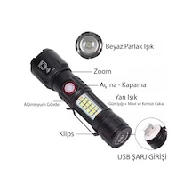 Ws-2828 Ultra Usb Şarjlı Polis El Feneri, Bekçi, Asker El Feneri Kırmızı Mavi Çakarlı 1000 Lümen