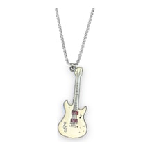 Beyaz Gitar Paslanmaz Çelik Kolye Gümüş