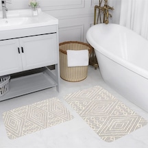 Rovigo Home Baskılı Kaymaz Taban 2 Li Banyo Paspas Takım Rvg5138-100X60-60X50 Çok Renkli