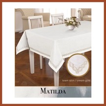 Bezos Matilda Model Krem-gold 155x260 Cm Keten Tablecloth Masa Örtüsü Şık Dekorasyon Pro