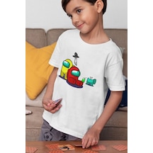 Sevbano Among Us Baskılı Unisex Oyun Çocuk Tişört 1-12 Yaş Beyaz