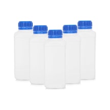 Borox Plastik Kare Şişe Mavi Kilit Kapaklı Sızdırmaz Numune Şişesi 5 x 1 L