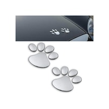 4 Adet Kedi Pati Izi Sticker Otoetiket Kabartmalı 3D Parlak Gümüş