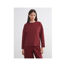 LC Waikiki Alıta Cıty Farkıyla Lcw Vision Bordo Oval Yaka Kadın Sweatshirt Bordo - 924123597 Bordo