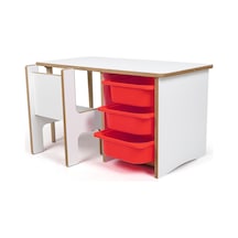 Industrial Living 3 Çekmeceli Çocuk Etkinlik Masası - Beyaz Mdf - Beyaz  -  Kırmızı