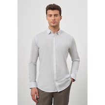 İmza Beyaz Uzun Kol Perfectto Alttan Biritli Yaka Cepsiz Pamuklu Classic Slim Fit Gömlek 1004240259 Beyaz