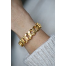 14 Ayar Altın Kalın Cimarlı Kalemli Gurmet Kelepçe Klp24353 Sarı Altın