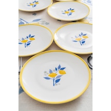 Limon Desenli 20 Cm Premium Porselen Pasta & Kahvaltı Tabağı - 6 Adet Sarı