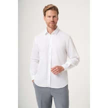 İmza Beyaz Sert Yaka Uzun Kol Cepsiz Slim Fit %100 Pamuk Gömlek 1004260211