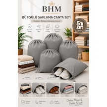 5'li Büzgülü Saklama Çantası 35x45 Cm Nefes Alan Ayakkabı Kılıfı Toz Koruyucu Organizer Gri