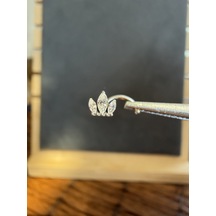 Yüksek Kalite G23 Titanium Üç Markiz Taç Zirkon 6x0.8mm Titanyum Hızma Piercing Gümüş