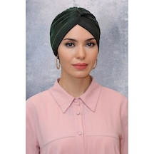 Hürrem Bone Haki Pratik Hazır Geçmeli Tesettür Bone Fukuro Sandy Kumaş Büzgül Haki