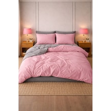 More Home Çift Kişilik Nevresim Takımı Lastikli Çarşaf Pembe Antrasit Gri - Pembe