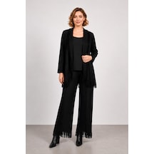 Bihan Store Kadın Püskül Detaylı Triko Alt Üst Takım Y26-50712 - Siyah
