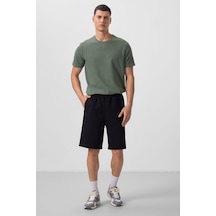 Tommy Life Siyah Yüzeyi Dokulu Oversize Erkek Şort - 81288 Siyah
