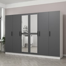 Minar Kale 6 Kapaklı 2 Aynalı 4 Çekmeceli Dolap Beyaz Antrasit 210cm Çok Renkli