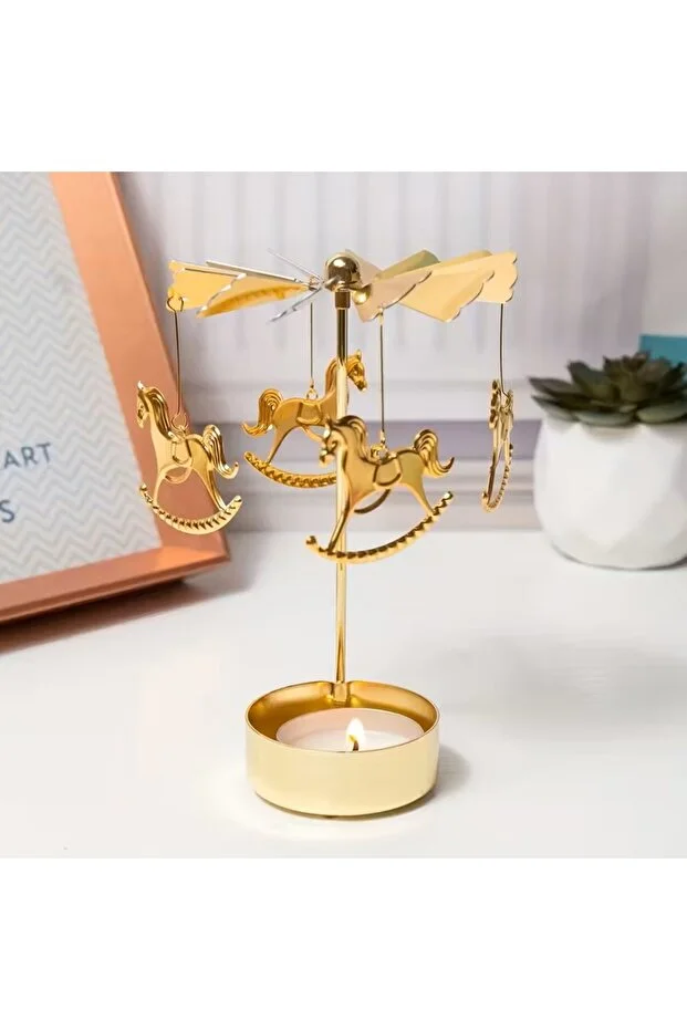 Dekoratif Dönen Mumluk Mum Isısıyla Dönen Gold Metal Ev Dekoru Atlı Karınca Altın