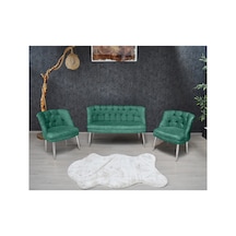 Kolsuz Çay Seti 2+1+1 Balkon Ofis Cafe Bahçe Koltuk Takımı Krom Metal Ayak Su Yeşili Su Yeşili