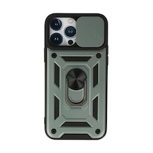 Newface Apple İphone 13 Pro Max Kılıf Pars Lens Yüzüklü Silikon - Yeşil