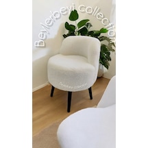 Rufmye , Sırtlı Mini Berjer, Kırık Beyaz, Siyah Ayak, Dekoratif Puf, Puf Bench Makyaj Pufu, Beyazbbbbb