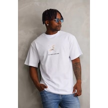 Suma Unisex Baskılı Oversize T-shirt Beyaz L Beden