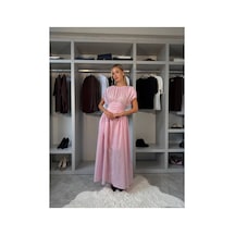 Meecy Kadın Sırt Dekolteli Maxi Elbise Yazlık Uzun Elbise Pembe Pembe