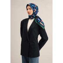 Armine Çiçek Desenli Saf İpek Sura Eşarp 9341 - 90 X 90 / Lacivert - 58 Lacivert - 58