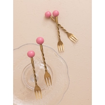 The Mia Ckb0278 Globe Kek Çatalı Pembe 4 Parça Gold Mat Gold