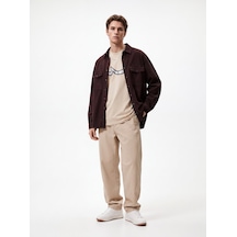 LTB Relaxed Fit Sign Baskılı Bej T-shırt
