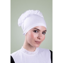 Hürrem Bone Beyaz Arkadan Bağlamalı Tesettür Bone Viskon Kumaş Fırfır Bone 10 Beyaz