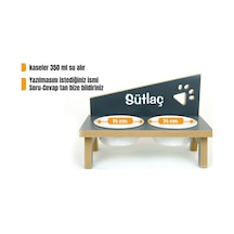 Özel Isimli Seramik Kedi-küçük Irk Köpek Mama Ve Su Kabı Stantı-antrasit 350 Ml.