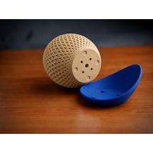 Bezos 3d Baskı Küre Saksı - Kafes Dokulu İki Parçalı Dekoratif Saksı - Bej-mavi Rengaren Standart