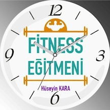 Kişiye Özel Fitness Eğitmeni Çap 30cm Sessiz Akar Bombeli Gerçek Cam Duvar Saati Çok Renkli