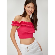 Koton Madonna Yaka Bluz Crop Fırfırlı Dokulu Viskon Karışımlı Fuşya 3sal60051ıw 3SAL60051IW332 Fuşya