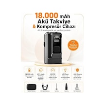 18000mah Akü Takviye Ve Kompresör 4'ü 1 Arada Taşınabilir Araç Marş Basma Cihazı Jump Starter