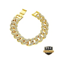 18k Altın Kaplama 15mm Buzlu Cuban Bileklik,taşlı Miami Curb Iced Out, Ahşap Kutu İçerisinde Altın Altın