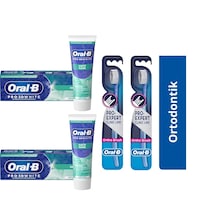 ﻿Oral-B 3D White Hafif Nane Diş Macunu 2 x 75 ML + Clinic Line Ortodontik 35 Diş Fırçası 2'li