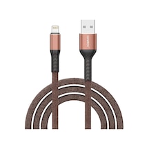 Usb Lightning Örgülü Hızlı Şarj Kablosu - Kahverengi Kırılmaz Kablo