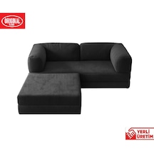 Herev 180x180 Cm 50 Dns Modüler Köşe Koltuk Fitilli Kadife Kumaş, Yatak Olabilen, Modern Tasarım Şark Köşe Füme