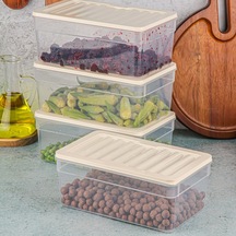 4'lü Buzdolabı Düzenleyici Organizer Mikrodalga Ve Difrize Uygun Saklama Kabı Antrasit Set 1170 Ml Bej Çok Renkli