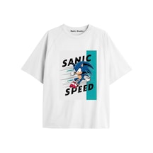 Kalic Studio Unisex Bay Sonic Desenli Beyaz Yazlık T-shirt Beyaz-205