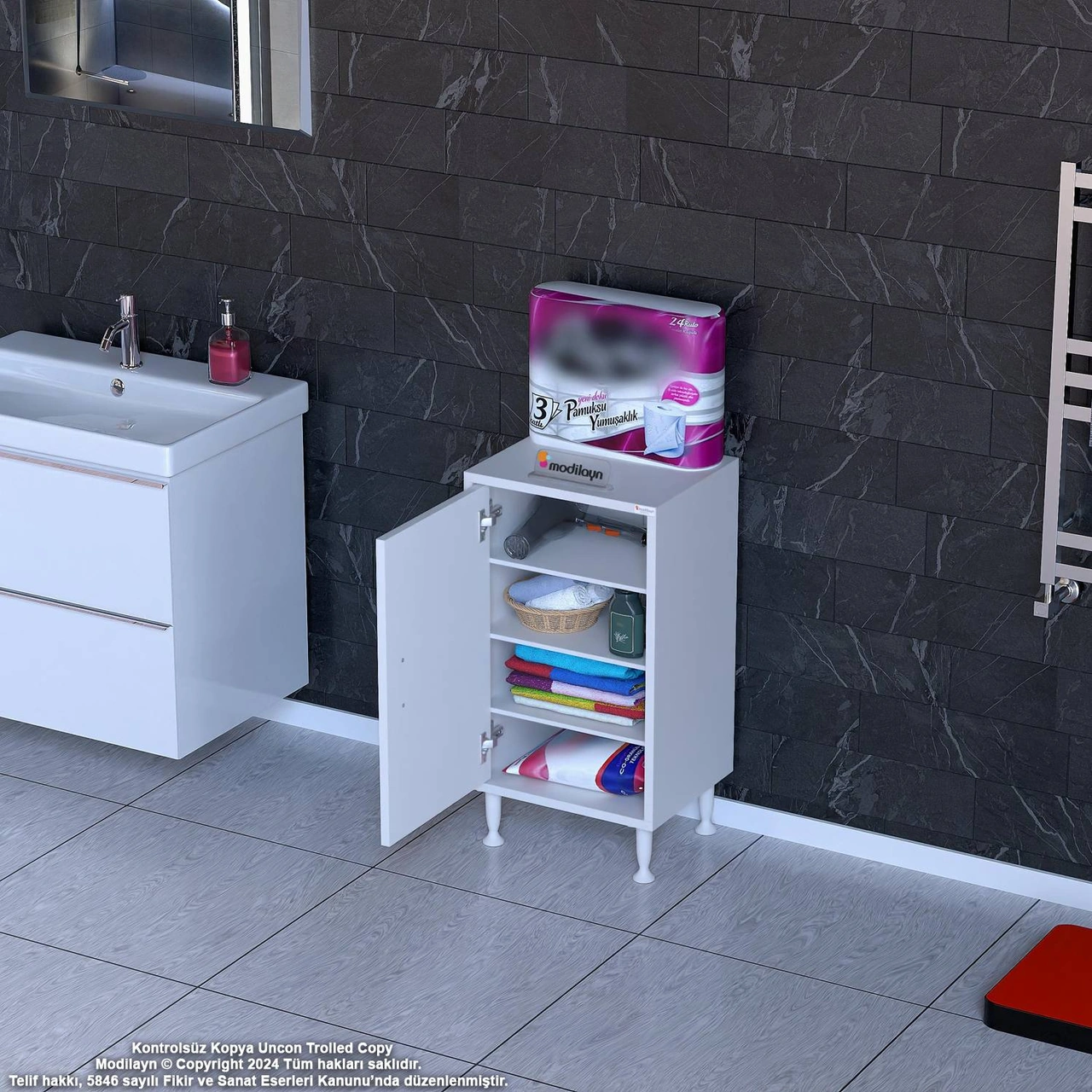 Efil Dolap Dar Alanlar İçin Çok Amaçlı Dolap 1 Kapaklı 4 Göz Raf Dolap 35x75x32,5 Cm Beyaz