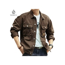 Retro Denim Sağlam İş Kıyafeti Bol Erkek Ceketi Kahverengi