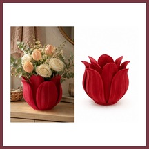 Storeşahin 3d Baskı Lotus Yapraklı Vazo - Dekoratif Çiçeklik-kırmızı Shn0720