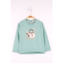 Toontoy Kız Çocuk Çanta Nakışlı Sweatshirt Su Yeşili