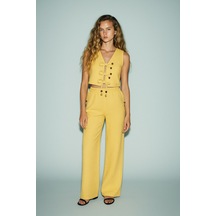 Dokulu Boncuk Detay Yelek Takım Sarı Dokulu Boncuk Detay Yelek Takım Sarı